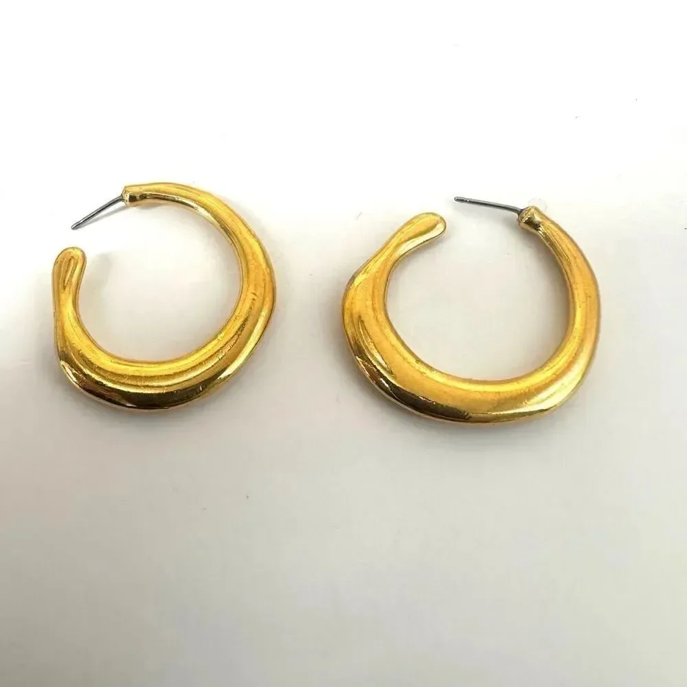Gold tone modern post  hoop earrings